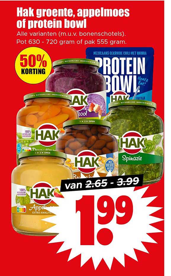 Hak groente, appelmoes of protein bowl