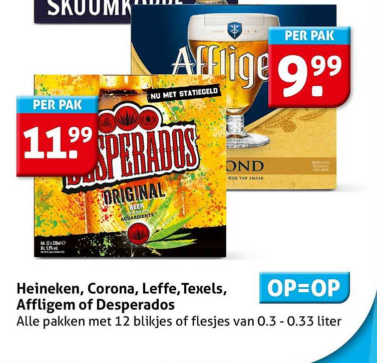 Heineken, Corona, Leffe, Texels, Affligem of Desperados