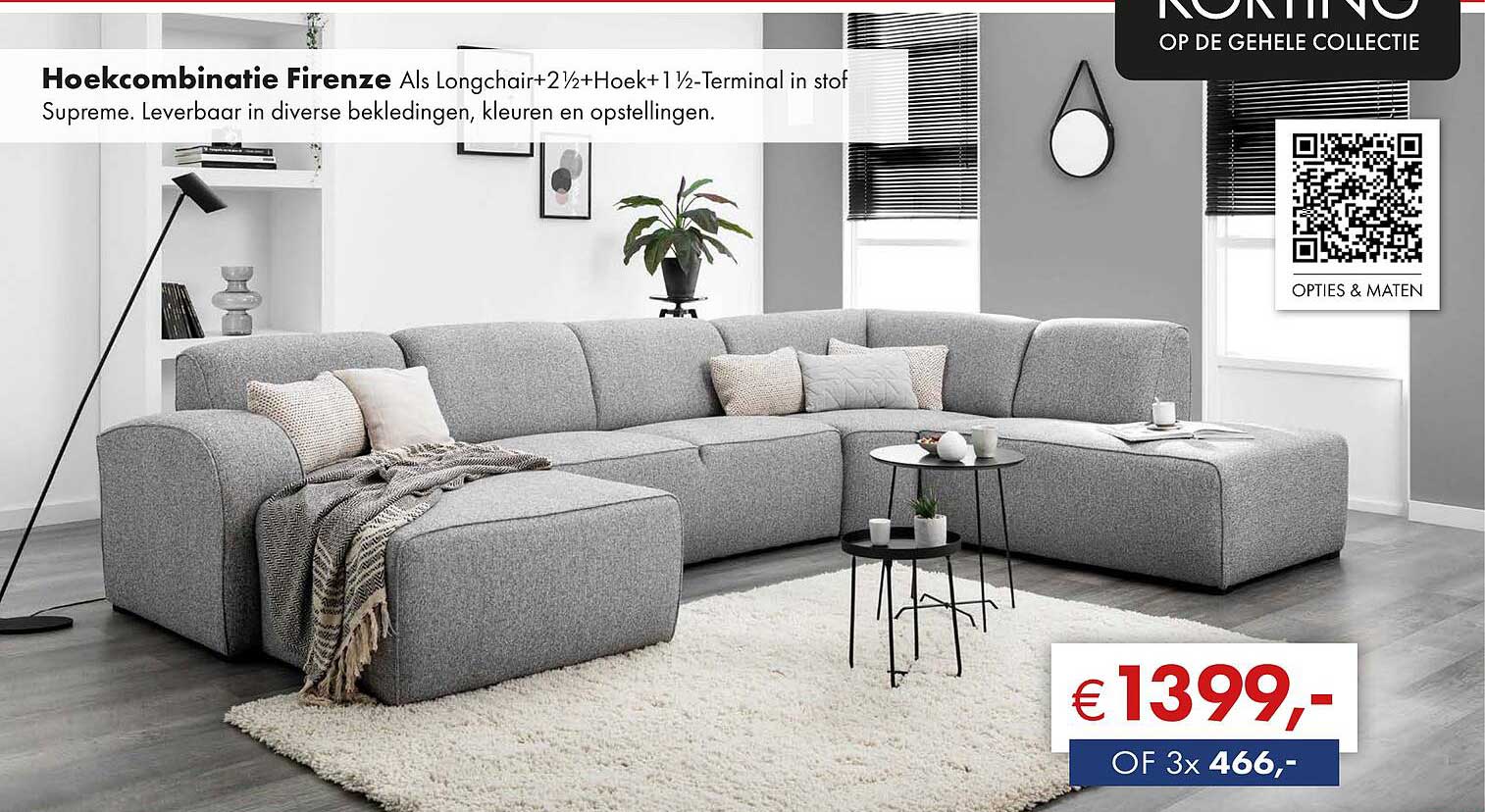 Hoekcombinatie Firenze Als Longchair+2½+Hoek+1½-Terminal in stof Supreme.