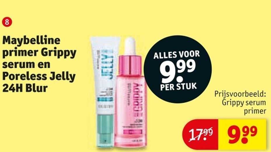 Maybelline primer Grippy serum en Poreless Jelly 24H Blur