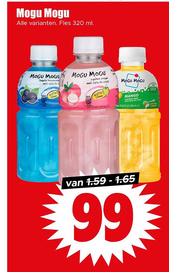 Mogu Mogu, Alle varianten. Fles 320 ml.