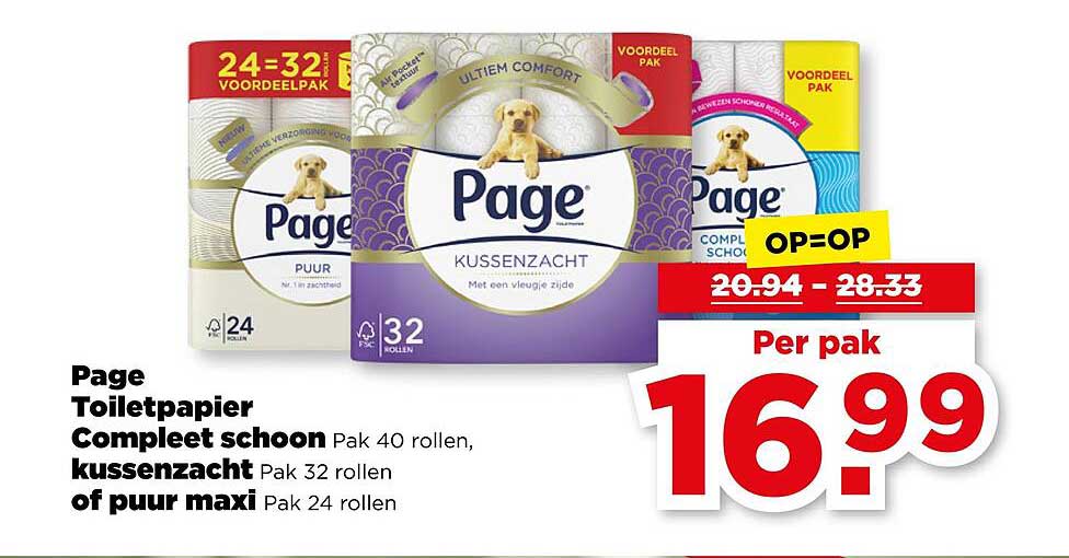 Page Toiletpapier Compleet schoon Pak 40 rollen, kussenzacht Pak 32 rollen of puur maxi Pak 24 rollen