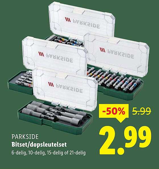 PARKSIDE Bitset/dopsleutelset 6-delig, 10-delig, 15-delig of 21-delig