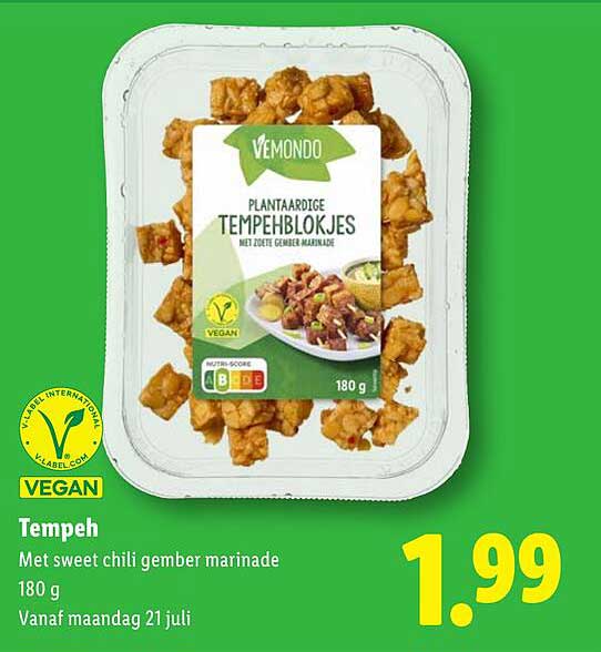 Plantaardige Tempehblokjes met sweet chili gembermarinade 180 g