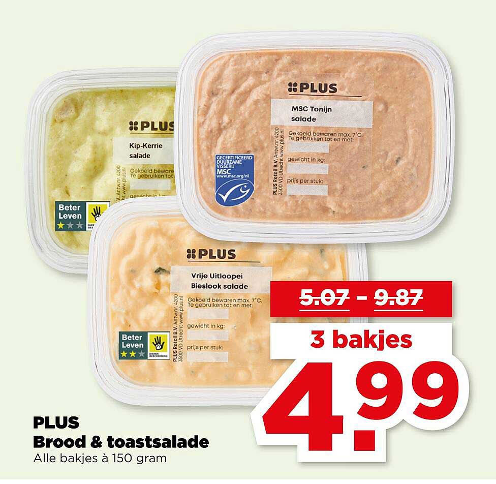 PLUS Brood & toast salade - Alle bakjes à 150 gram
