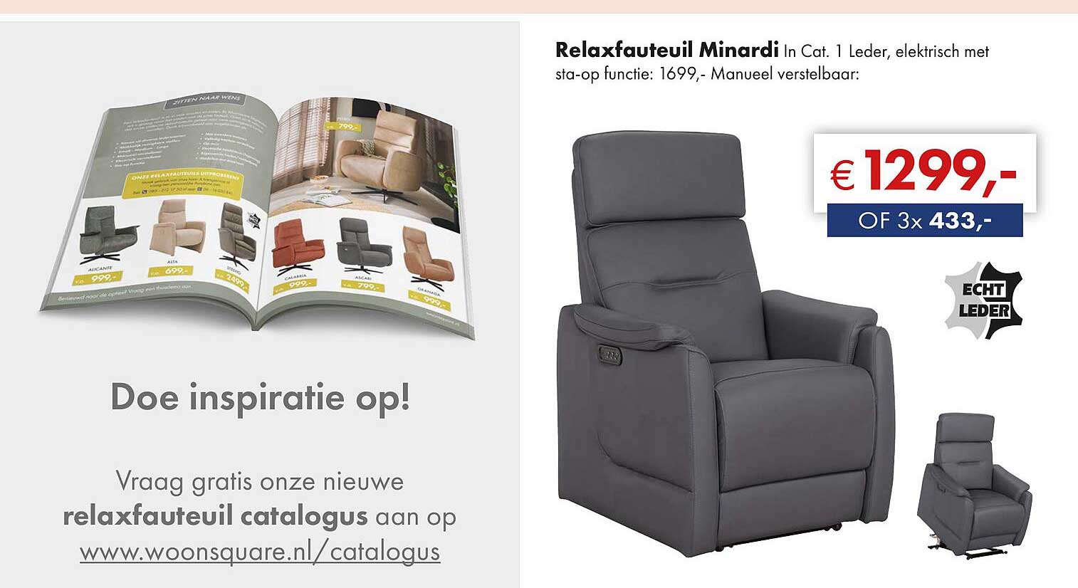 Relaxfauteuil Minardi In Cat. 1 Leder, elektrisch met sta-op functie