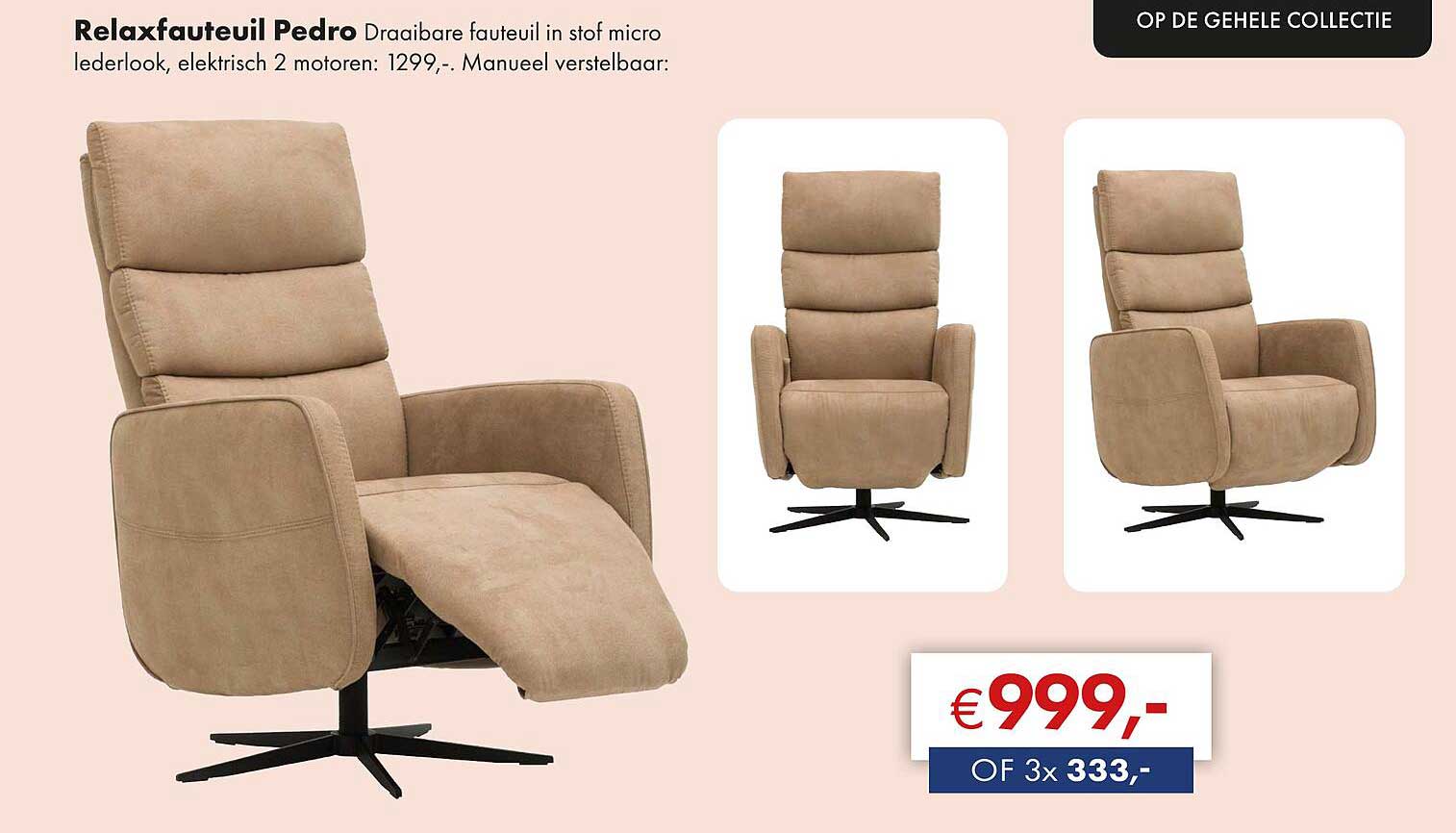 Relaxfauteuil Pedro Draaiende fauteuil in stof microlederlook