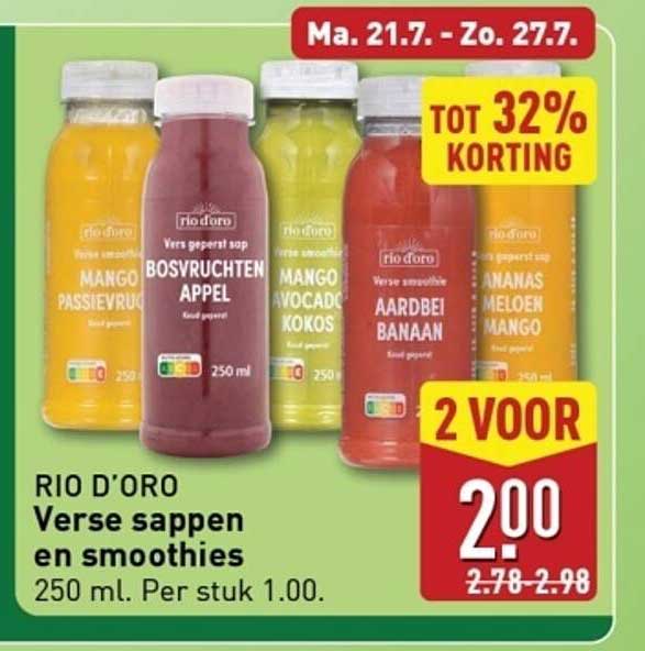 RIO D'ORO Verse sappen en smoothies 250 ml. Per stuk 1.00.