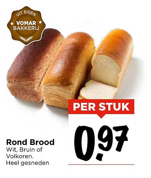Rond Brood - Wit, Bruin of Volkoren - Heel gesneden