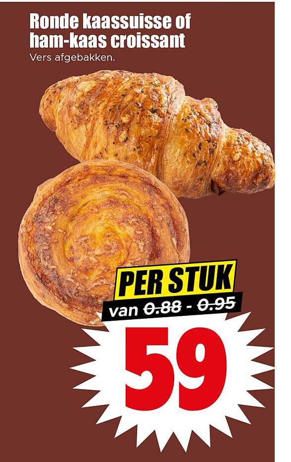 Ronde kaassuisses of ham-kaas croissant