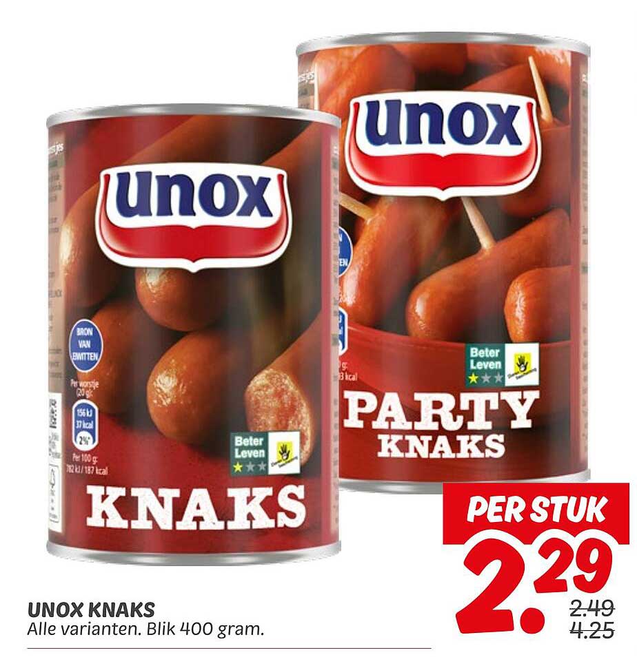 UNOX KNAKS - Alle varianten. Blik 400 gram.