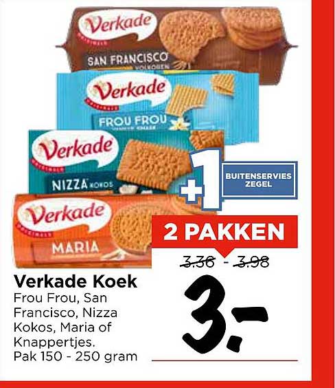 Verkade Koek Frou Frou, San Francisco, Nizza Kokos, Maria of Knappertjes