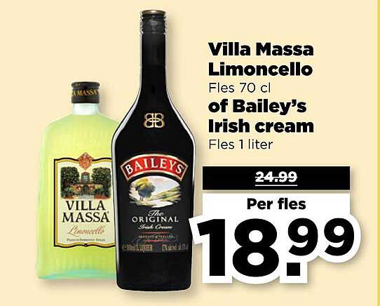 Villa Massa Limoncello Fles 70 cl of Bailey’s Irish cream Fles 1 liter