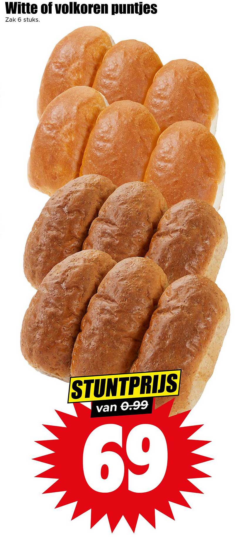 Witte of volkoren puntjes, zak 6 stuks