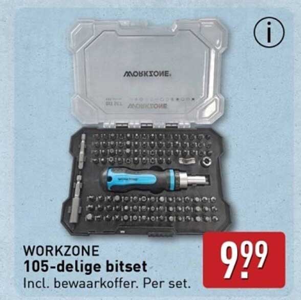 WORKZONE 105-delige bitset incl. bewaarkoffer. Per set.