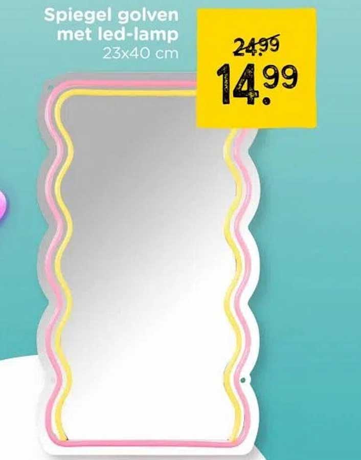 Spiegel golven met led-lamp 23x40 cm