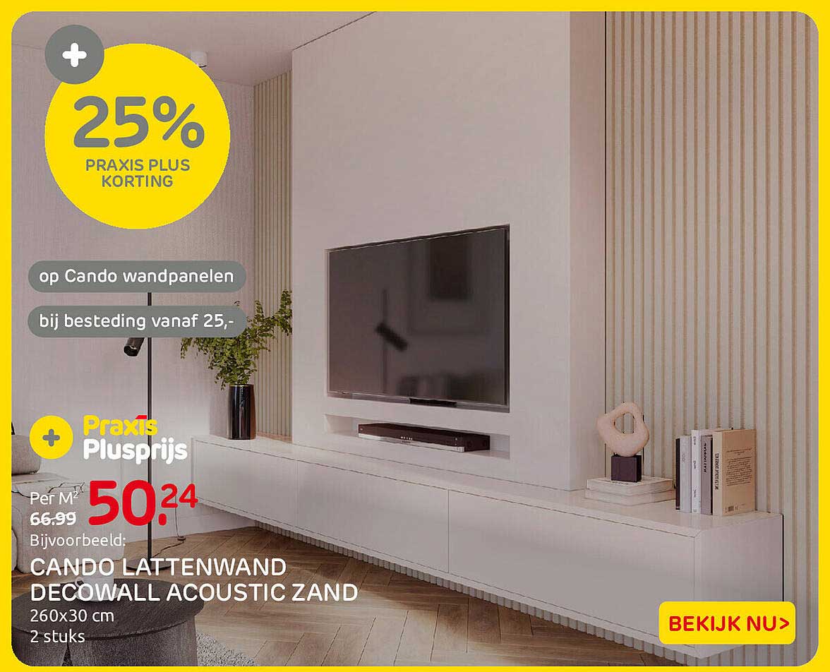 25% Praxis Plus korting op Cando wandpanelen bij besteding vanaf 25,-