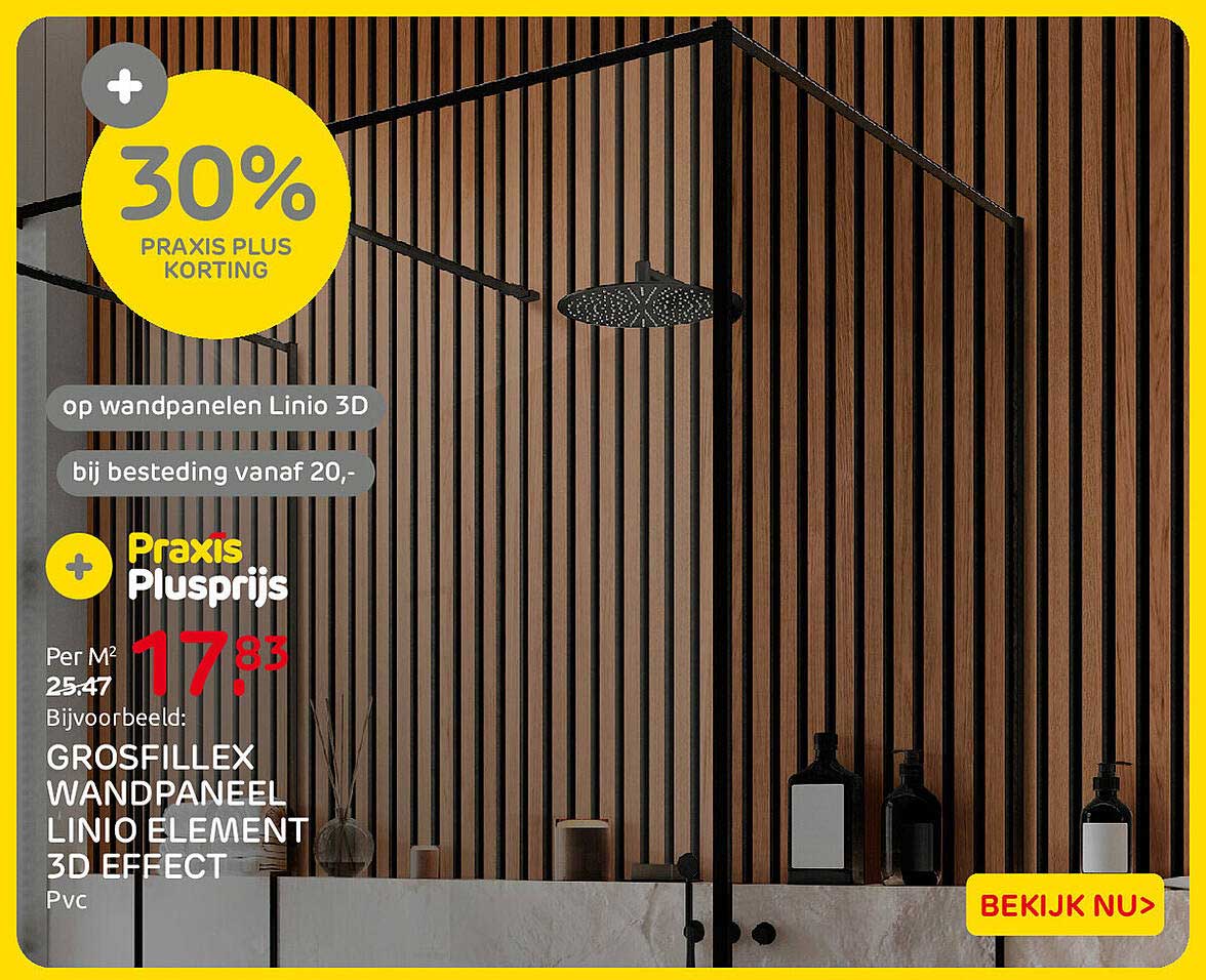 30% Praxis Plus korting op wandpanelen Linio 3D bij besteding vanaf 20,-
