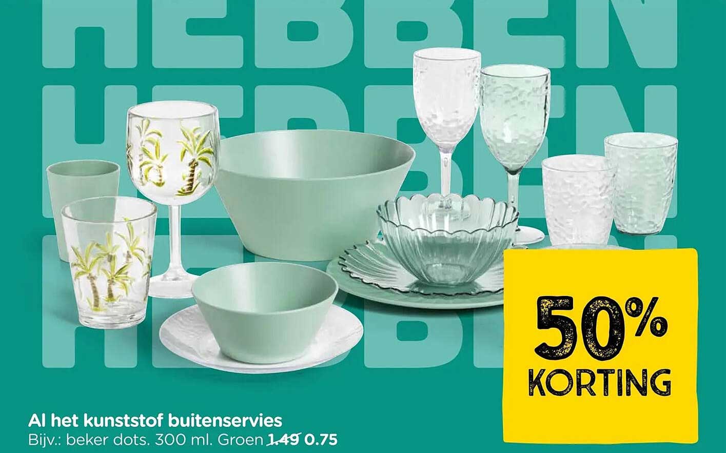 Al het kunststof buitensservies 50% korting