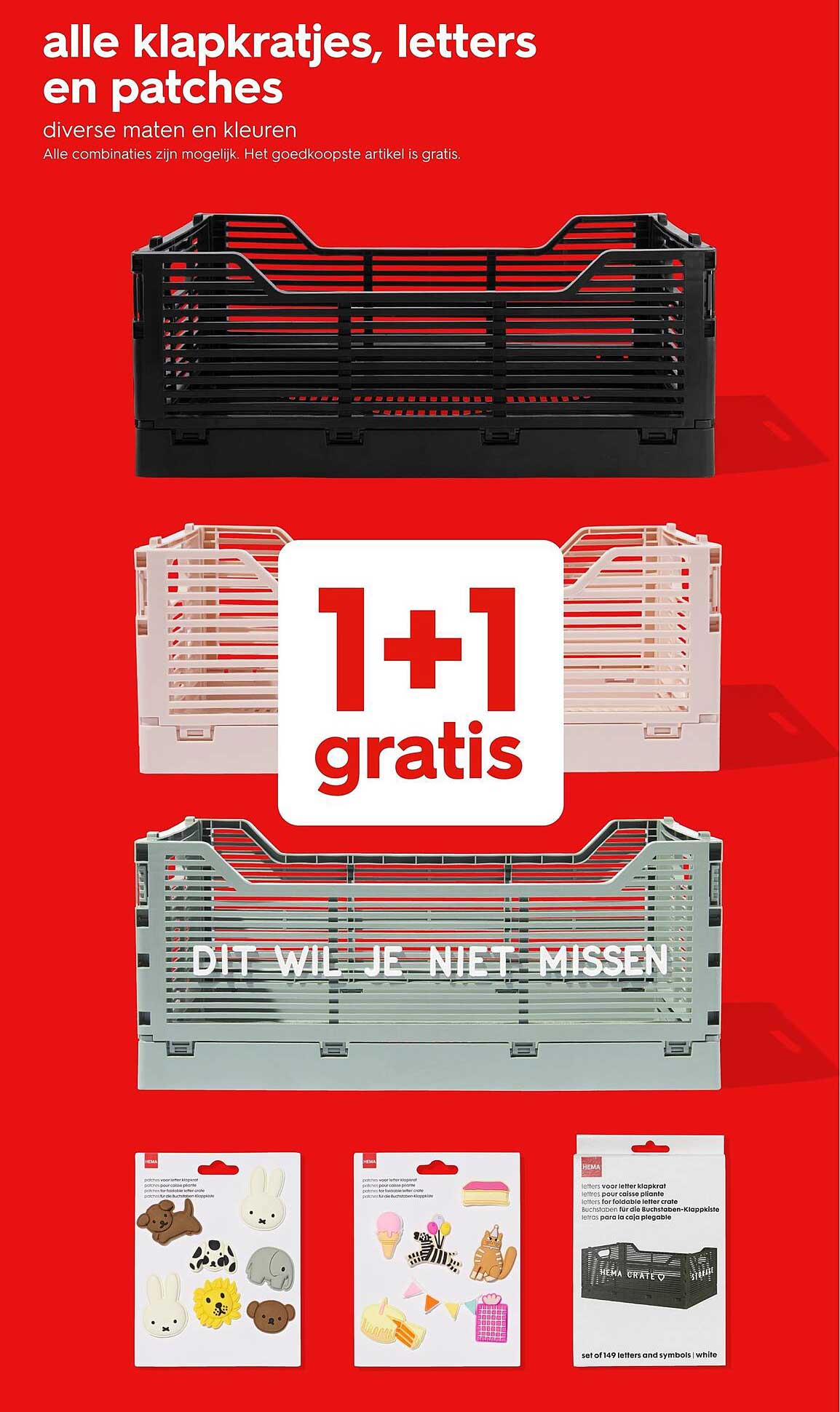 alle klapkratjes, letters en patches 1+1 gratis