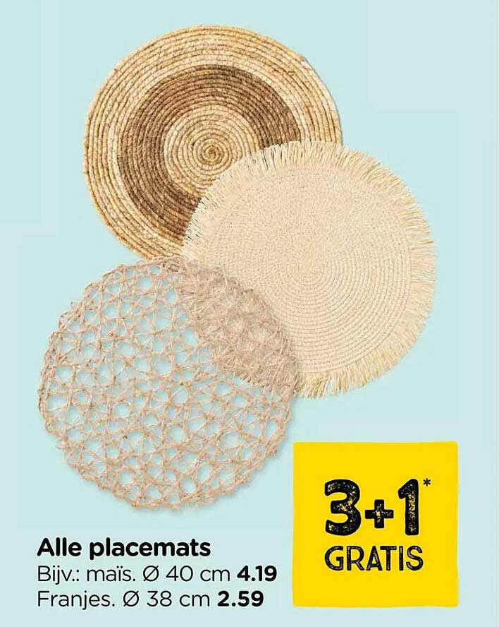 Alle placemats 3+1 GRATIS