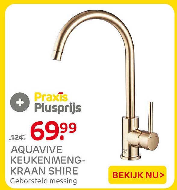Aquavive keukenmengkraan Shire Geborsteld messing