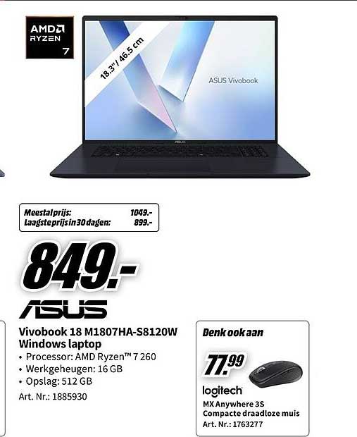 ASUS Vivobook 18 M1807HA-S8120W Windows laptop