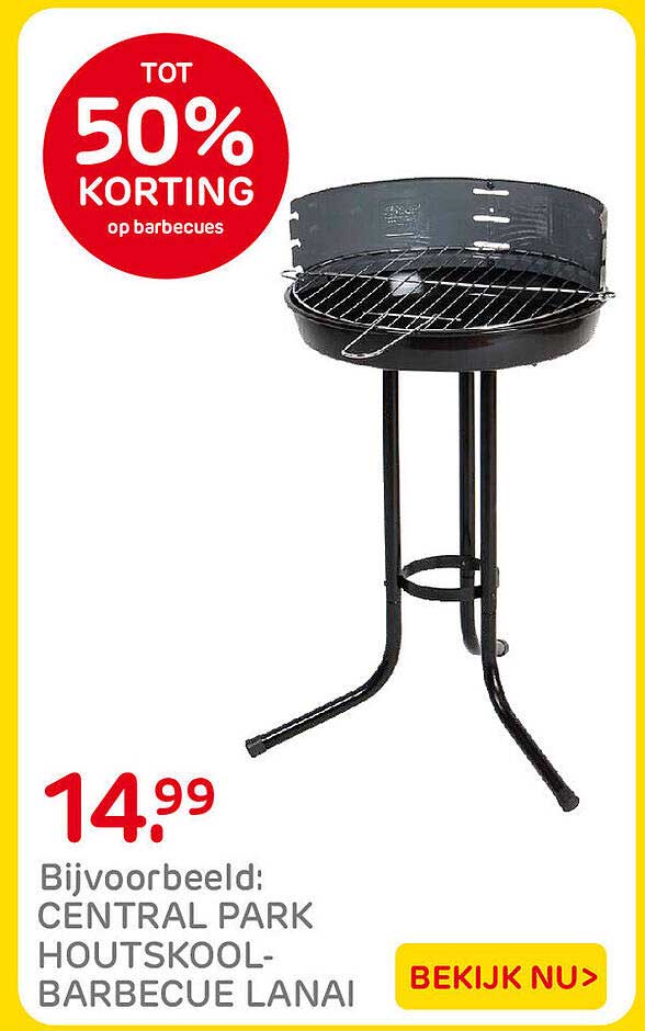 CENTRAL PARK HOUTSKOOL-BARBECUE LANAI TOT 50% KORTING op barbecues