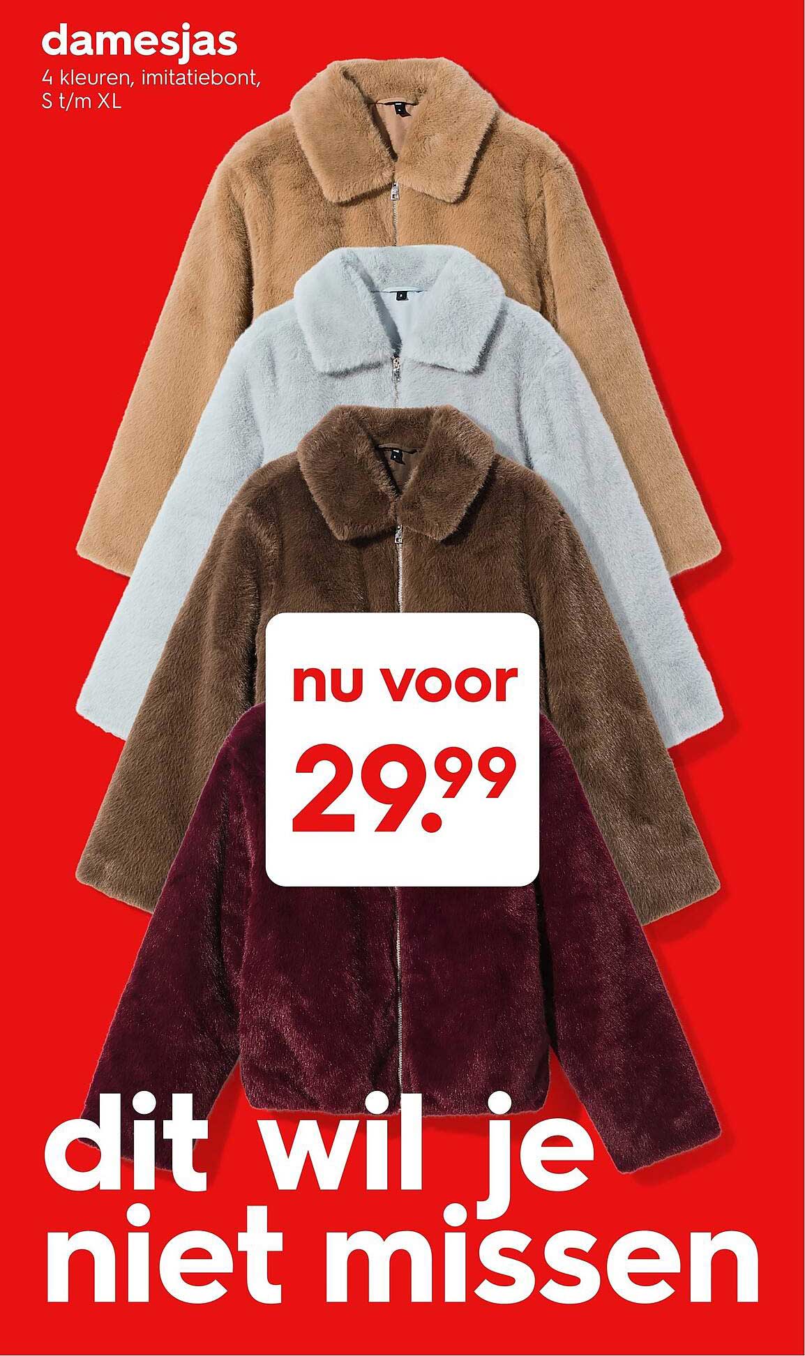 damesjas 4 kleuren, imitatiebont, S t/m XL