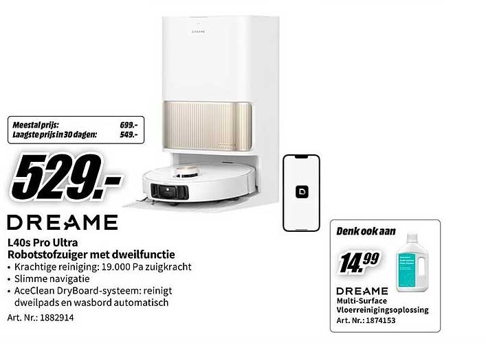 DREAME L40s Pro Ultra Robotstofzuiger met dweilfunctie