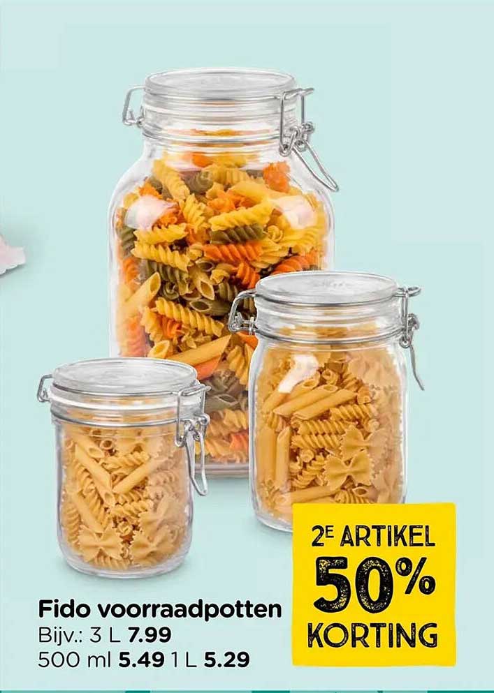 Fido voorraadpotten 2e artikel 50% korting