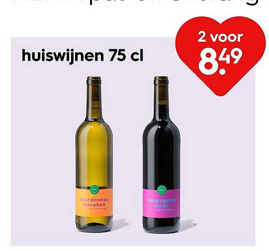 huiswijnen 75 cl 2 voor 8.49