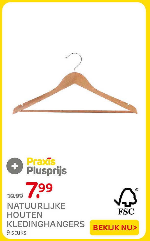 Natuurlijke houten kledinghangers 9 stuks