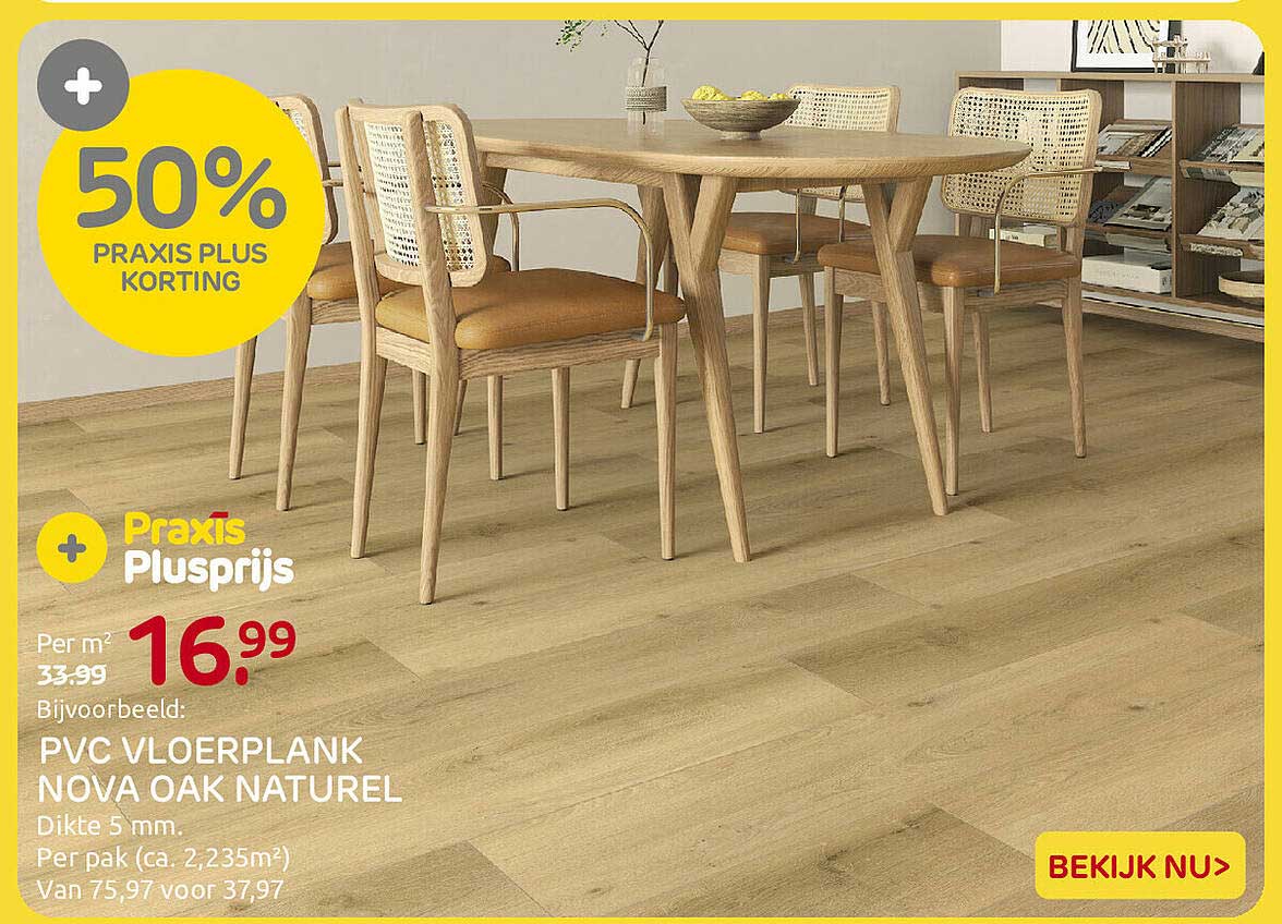 PVC Vloerplank Nova Oak naturel 50% Praxis Plus Korting
