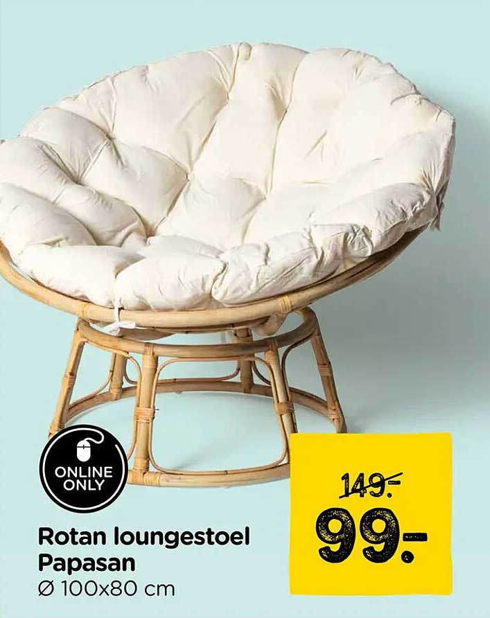 Rotan loungestoel Papasan Ø 100x80 cm