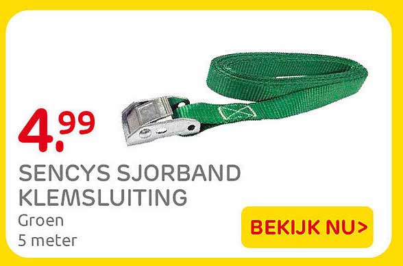 Sencys sjorband klemsluiting Groen 5 meter