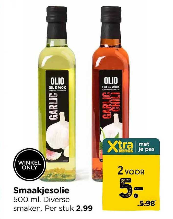 Smaakjesolie 500 ml. Diverse smaken. Per stuk 2.99