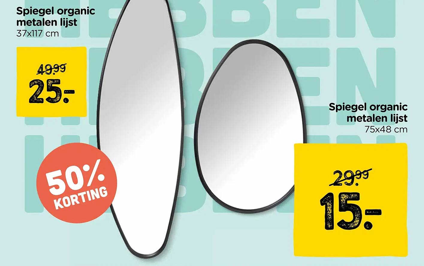 Spiegel organic metalen lijst 37x117 cm