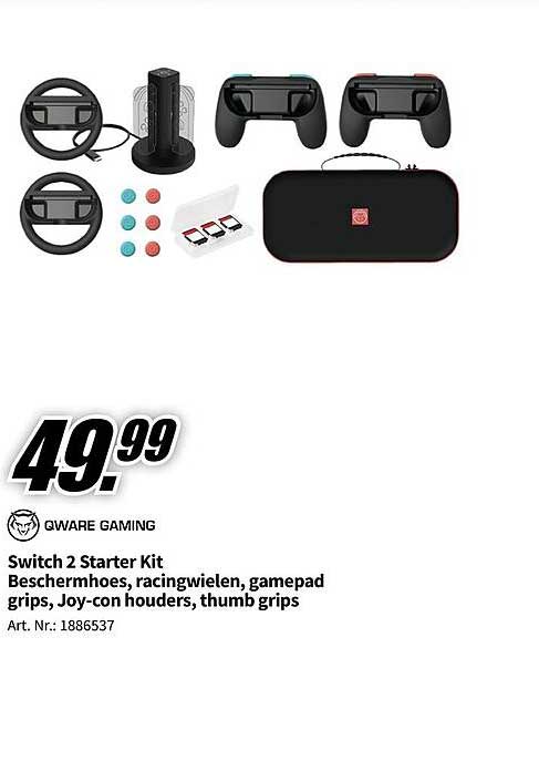 Switch 2 Starter Kit Beschermhoes, racingwielen, gamepad grips, Joy-con houders, thumb grips