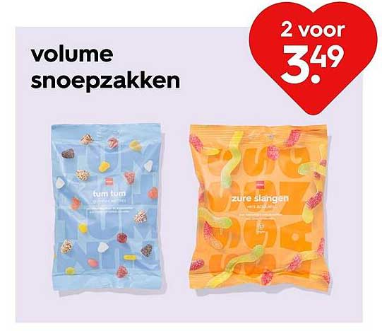 volume snoepzakken 2 voor 3.49