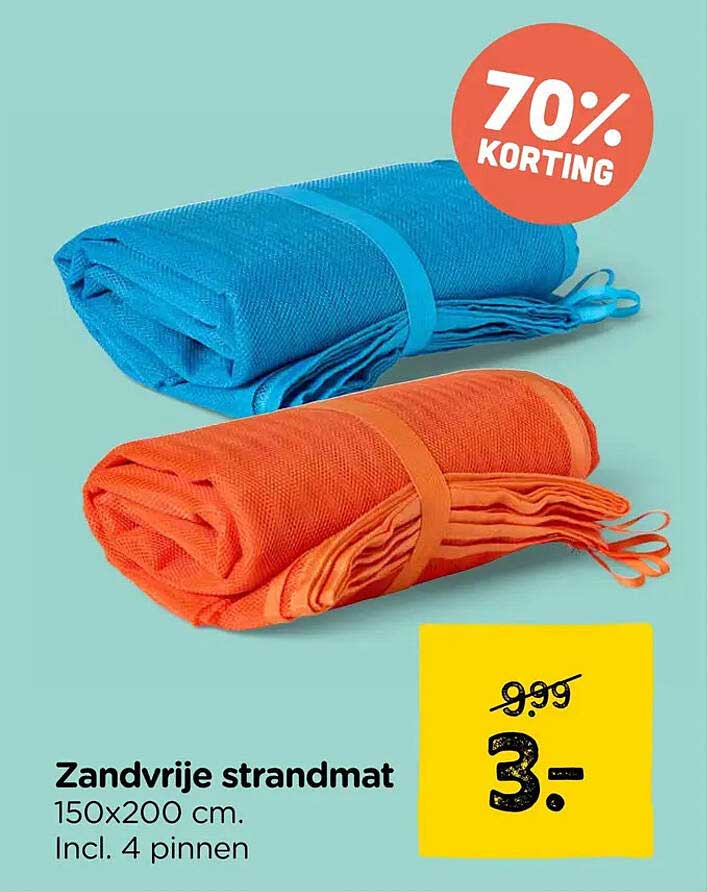 Zandvrije strandmat 150x200 cm. Incl. 4 pinnen 70% KORTING