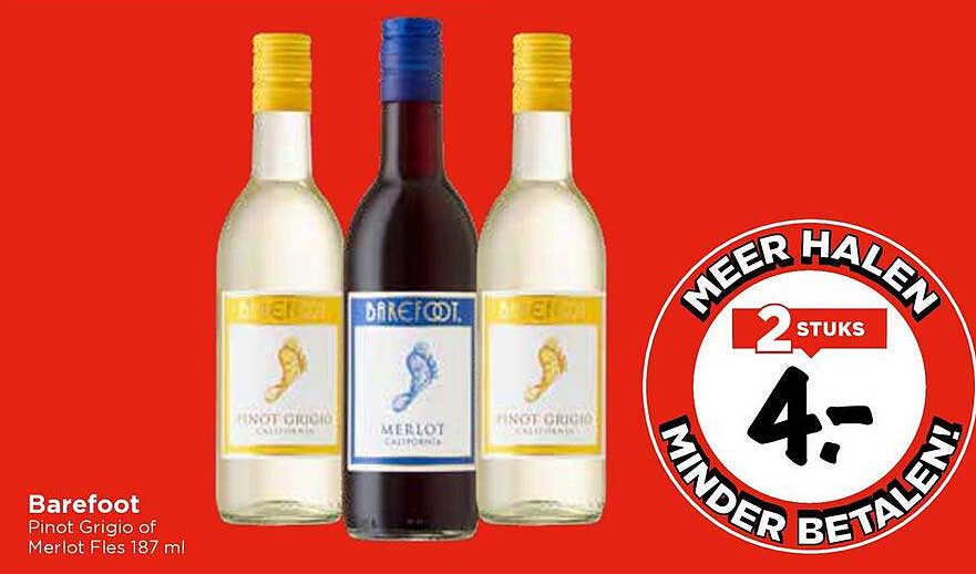 Barefoot Pinot Grigio of Merlot Fles 187 ml