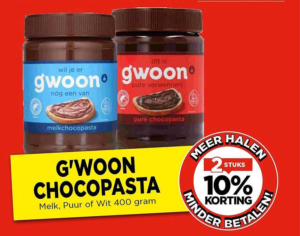 G'woon Chocopasta - Melk, Puur of Wit 400 gram