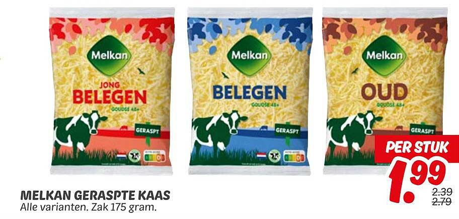 MELKAN GERASPTE KAAJ, Alle varianten. Zak 175 gram.