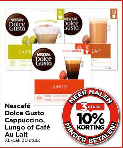 Nescafé Dolce Gusto Cappuccino, Lungo of Café Au Lait XL-pak 30 stuks