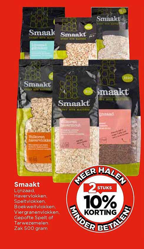 Smaakt - Lijnzaad, Havervlokken, Speltvlokken, Boekweitvlokken, Viergranenvlokken, Gepofte Spelt of Tarwezemelen - Zak 500 gram