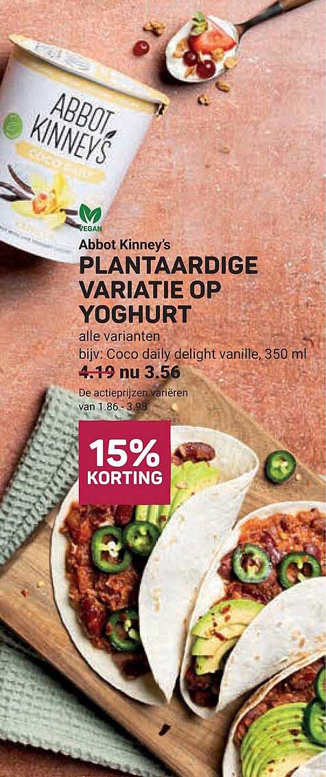 Abbot Kinney's PLANTAARDIGE VARIATIE OP YOGHURT 15% KORTING