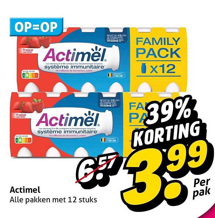 Actimel Alle pakken met 12 stuks 39% korting