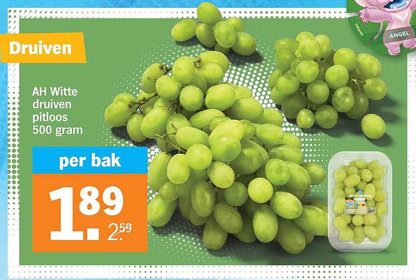 AH Witte druiven pitloos 500 gram per bak