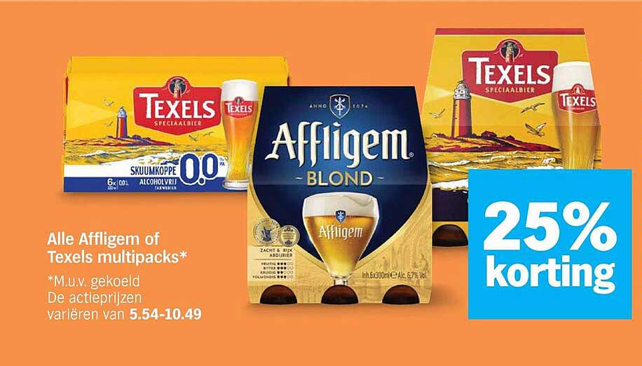 Alle Affligem of Texels multipacks* 25% korting